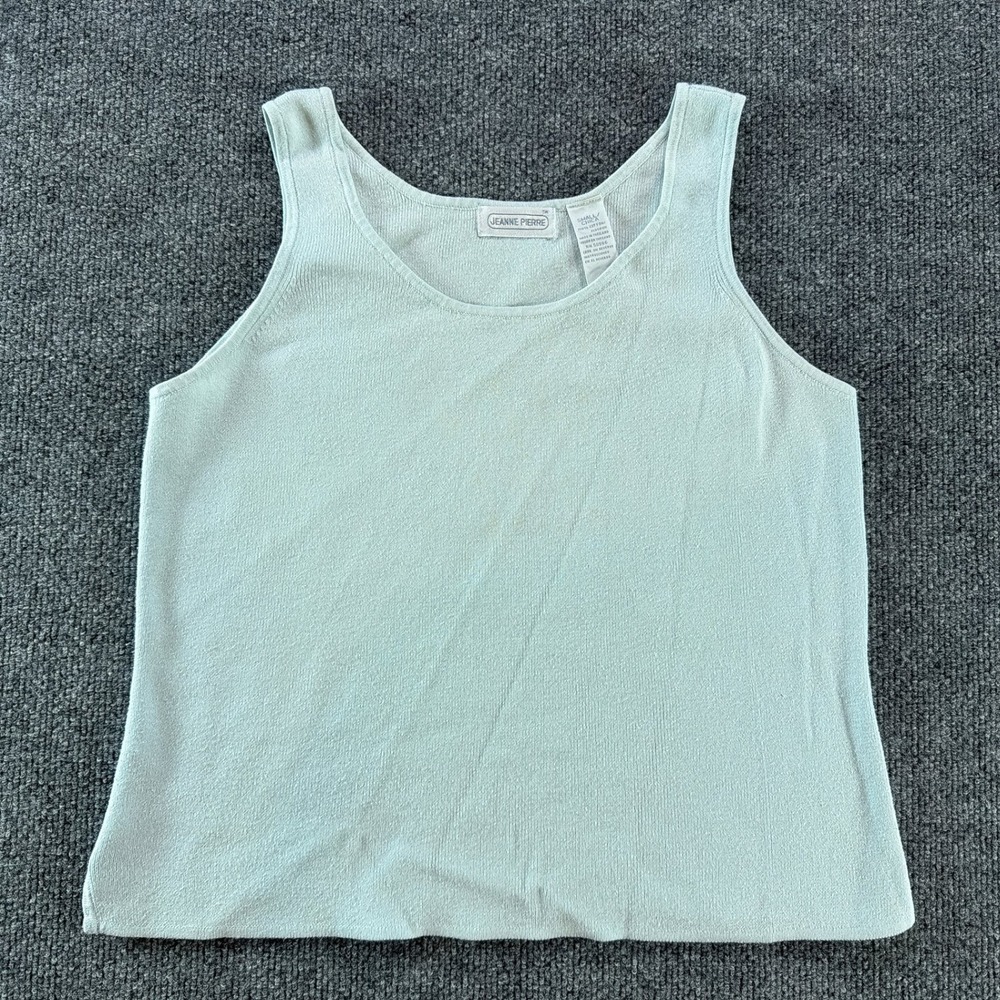 VTG Jeanne Pierre Women Light Blue 100% Cotton Knit Tank Top Shell Small Ribbed